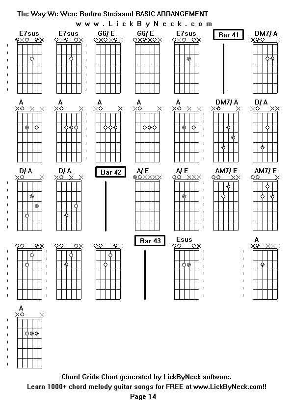 Chord Grids Chart of chord melody fingerstyle guitar song-The Way We Were-Barbra Streisand-BASIC ARRANGEMENT,generated by LickByNeck software.